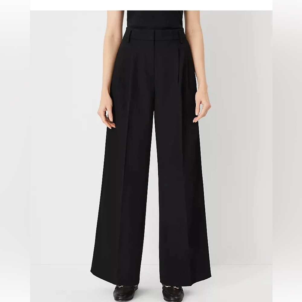 NEW $139 ANN TAYLOR The Pleated wide leg pant black sz 8 - Picture 3 of 3